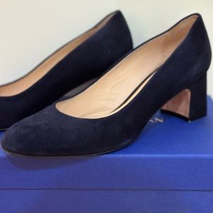 Stuart Weitzman blue suede block heel pumps
